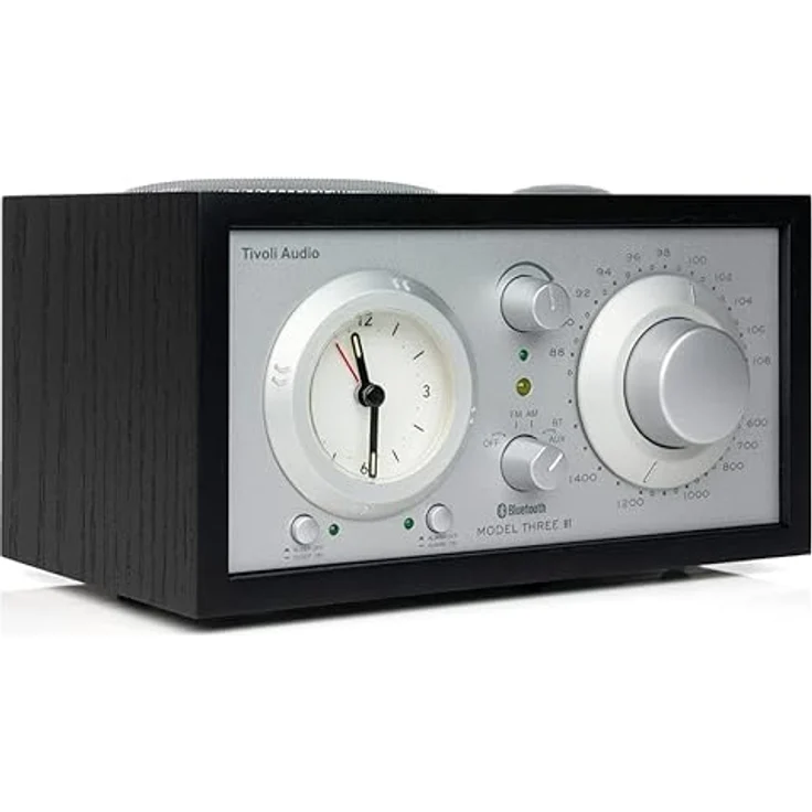 Tivoli Audio Model Three Bluetooth UKW-/MW-Radiowecker (Schwarz / Silber) - AM/FM-Radio mit Bluetooth, 3,5-mm-AUX-Eingang, Wecker mit Sleep-Timer und USB-Aufladung – Bild 3