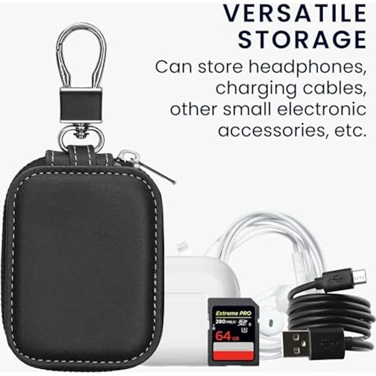 kwmobile In-Ear Kopfhörer Case aus Kunstleder - Schutzhülle mit Karabiner - Schwarz (6 x 5 cm) – Bild 5
