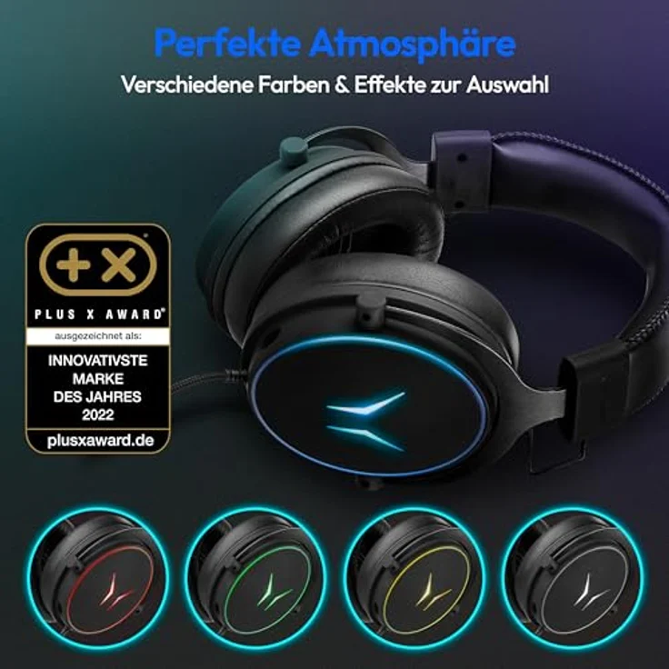 ERAZER Mage P20 Gaming Headset (Over Ear, Flexibles & abnehmbares Mikrofon, RGB Beleuchtung, ES9260Q Soundchip) – Bild 2