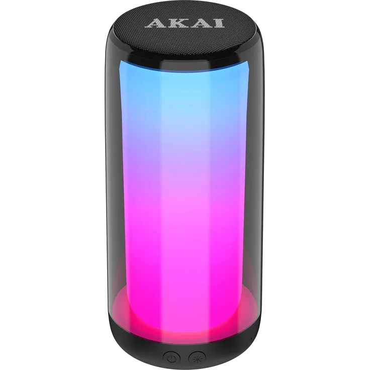 Akai Professional Garsiakalbis BT CS2 GLOW, Tragbarer Bluetooth Lautsprecher mit 360° LED-Beleuchtung, Akkulaufzeit 4h, Schwarz