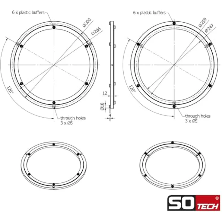 Aluminium Drehkranz silber Ø 300 mm belastbar bis 60 kg, Drehring robust, kugelgelagert, rostfrei Drehteller für Drehtisch, Ausstellungen und Maschinenbau – Bild 5
