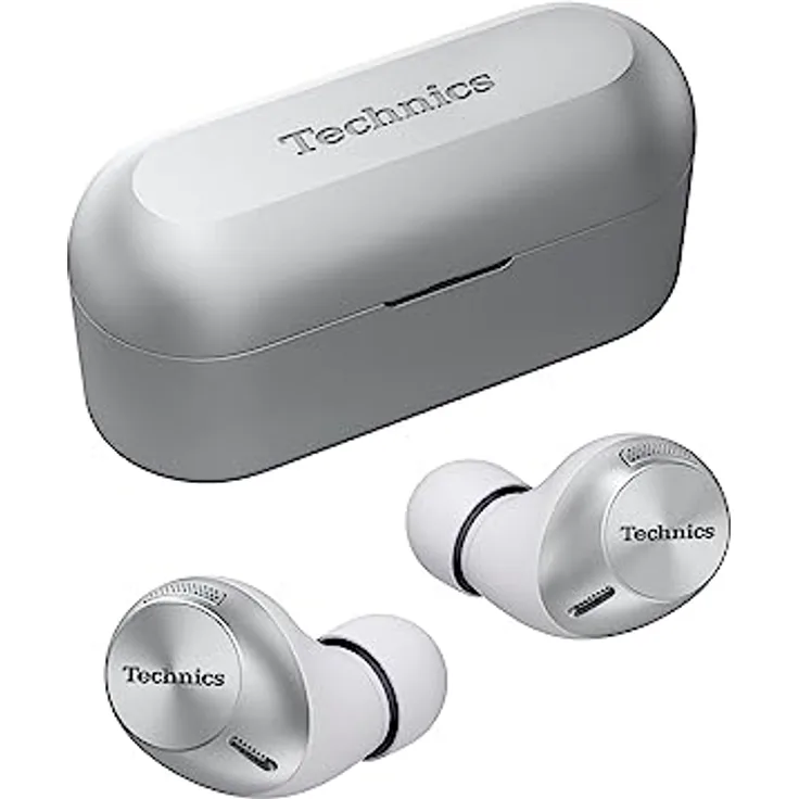 Technics EAH-AZ40M2ES kabellose Ohrhörer mit Noise Cancelling, Multipoint Bluetooth, bequemer In-Ear-Kopfhörer mit integriertem Mikrofon, anpassbare Passform, bis zu 5,5 Stunden Wiedergabe, Silber