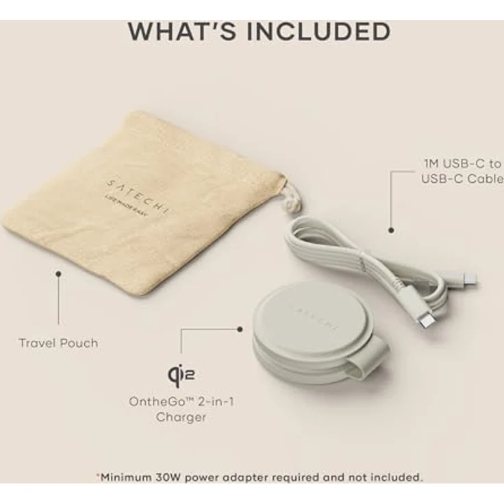 Satechi OntheGo 2-in-1 Wireless Charger, mobiler Qi2 Ladegerät mit 15 W für iPhone und 5 W für Apple Watch, faltbares Design, Weiss – Bild 7