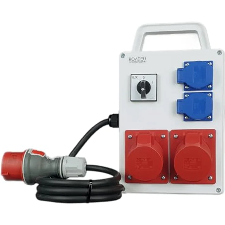 RoadEu Steckdosenverteiler, 2x CEE 16A Steckdose mit Schalter und Schuko 230V - europäische Komponenten, wasserdicht (1m - blau) – Bild 5