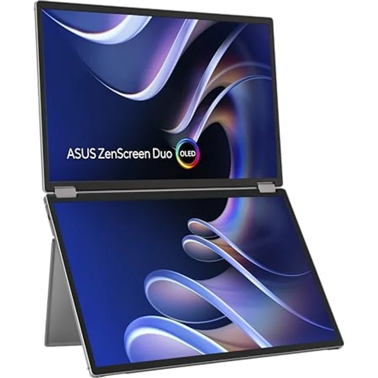 ASUS ZenScreen OLED MQ149CD - Dual 14 Zoll tragbarer USB Monitor - 21 Zoll Arbeitsbereich, 100% DCI-P3, WUXGA 1920x1200, 16:10, 1ms, DisplayHDR 400 TB - Typ-C USB, Mini HDMI, 360°-Scharnier, glänzend – Bild 1