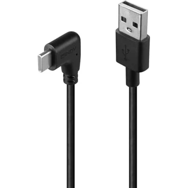 LINDY USB 2.0 Typ A auf C abgewinkeltes Kabel, 1m, Datenübertragungen bis 480 Mbit/s, robustes PVC-Gehäuse, 10 Jahre Garantie – Bild 1