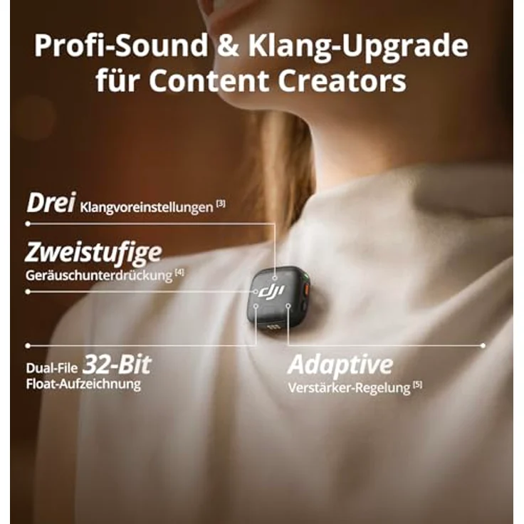 DJI Mic 3, Drahtloses Mikrofon mit 2 Sendern + 1 Empfänger + Ladeschale, Adaptive Gain-Steuerung, 28 Std. Nutzung, ideal für iPhone/Kamera/Android Vlogs – Bild 3