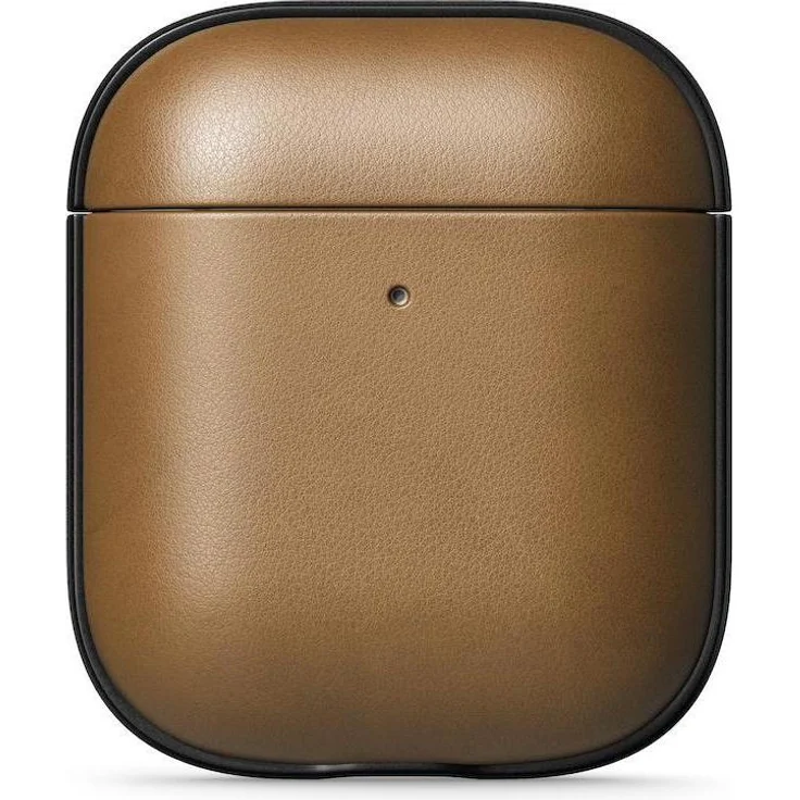 Alogic J02AAPCTN, Ladecase Hülle aus hochwertigem braunem Leder für AirPods, wasserabweisend mit Gummi-Bumper
