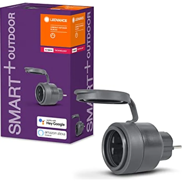 LEDVANCE Smarte Steckdose für Aussen mit ZigBee Technologie im kompakten Design,zur Einbindung konventioneller Geräte ins Smart Home,kompatibel mit Alexa & Google, SMART+ OUTDOOR COMPACT PLUG,1er-Pack