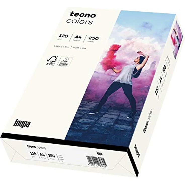 inapa farbiges Druckerpapier tecno Colors, 120 g/m², A4, 250 Blatt, naturweiß, für Duplex-Druck und kreative Anwendungen – Bild 1