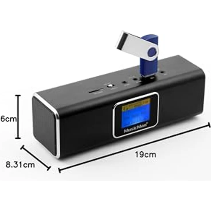 Musicman MA Soundstation Stereo-Lautsprecher mit intergriertem Akku und LCD Display (MP3 Player, Radio, MicroSD Kartenslot,USB Steckplatz) schwarz – Bild 3
