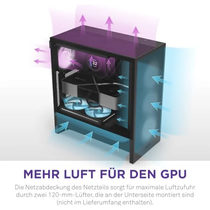 NZXT H5 Flow RGB 2024  – Kompaktes ATX-Mid-Tower-PC-Gaming-Gehäuse – Hoher Luftstrom – F360 RGBCore-Lüfter enthalten – 360 mm Kühlerhalterung vorne und 240 mm Kühlerhalterung Oben – Schwarz – Bild 3