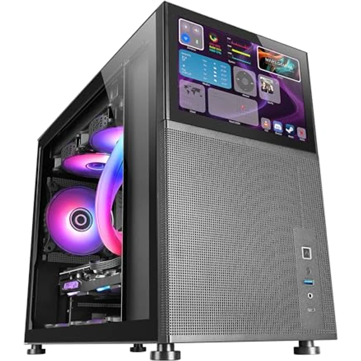 Mars Gaming MC-LCD, Mini-Tower PC-Gehäuse mit 8" IPS LCD-Display, Mesh-Gitter und gehärtetem Glas, Schwarz – Bild 1