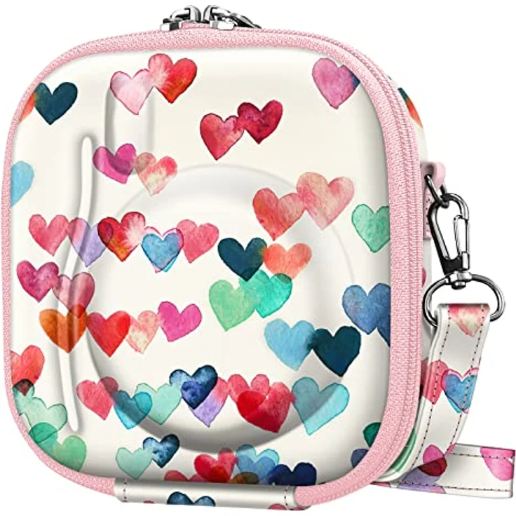 FINTIE Tasche für Fujifilm Instax Mini 12/11/99/8/7s/90/70, stoßfeste Hartschalentasche mit abnehmbarem verstellbarem Riemen, Herzregen – Bild 1