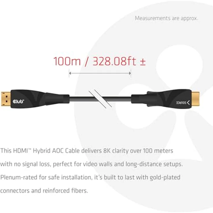 Club 3D CAC-1394 HDMI™ Hybrid AOC Kabel, 8K60Hz/4K120Hz, 100m, Plenum-zertifiziert, schwarz – Bild 4