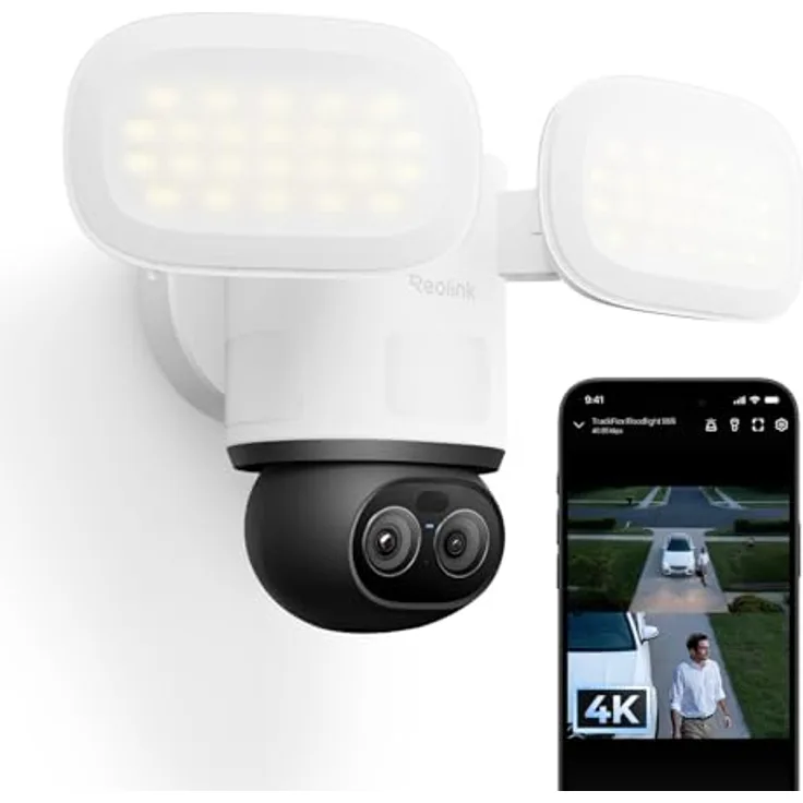 Reolink TrackFlex Floodlight WiFi, 4K Wi-Fi 6 PTZ Überwachungskamera mit 3000 Lumen Flutlicht, Auto-Tracking-Zoom, 270° PIR-Erkennung, WLAN Kamera für Outdoor mit Lokaler KI-Videosuche