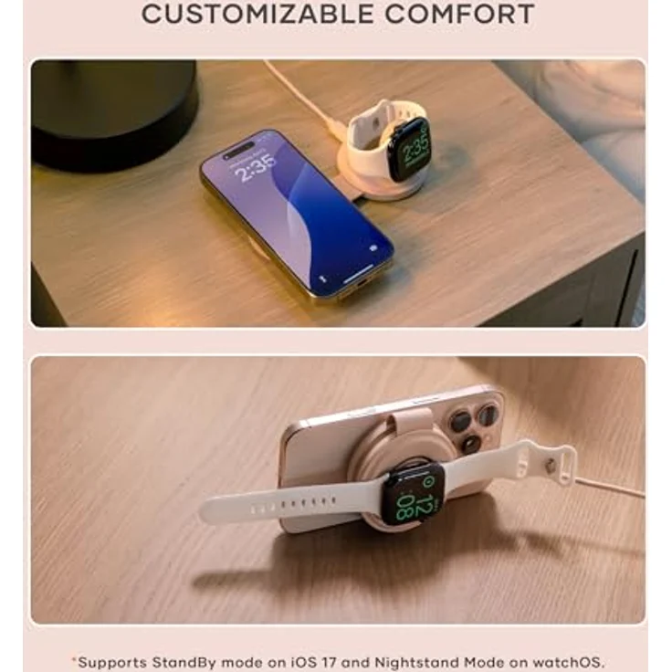 Satechi OntheGo 2-in-1 Wireless Charger mit Qi2 (15 W), faltbares Ladegerät für iPhone und Apple Watch, Rosa – Bild 5