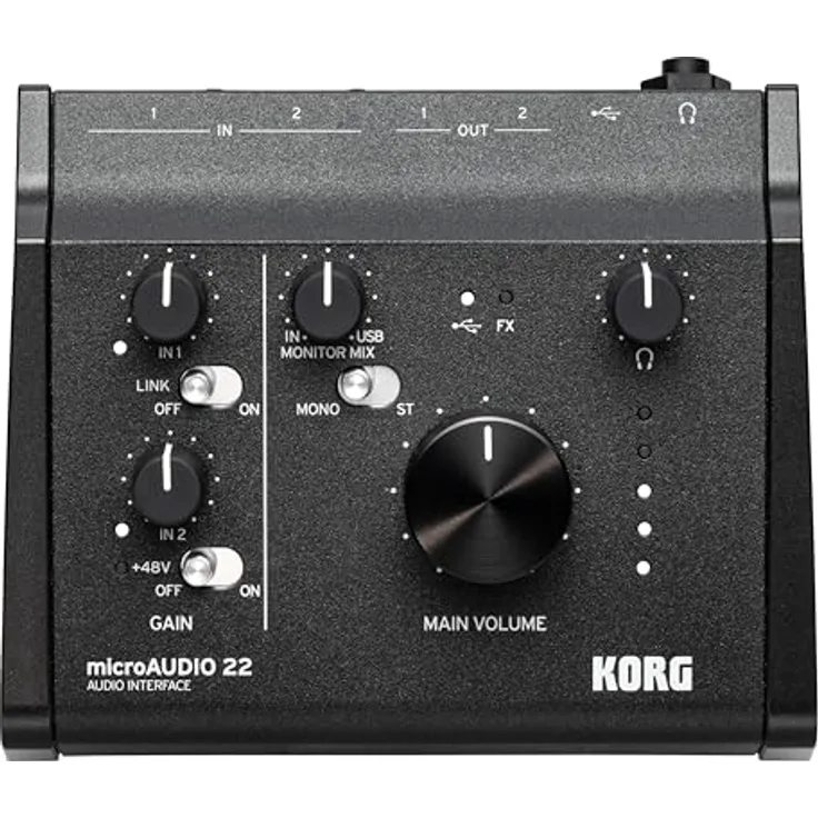 Korg microAUDIO 22, USB-C Audio-Interface mit 24-Bit/192-kHz Auflösung und rauscharmen Studio-Vorverstärkern