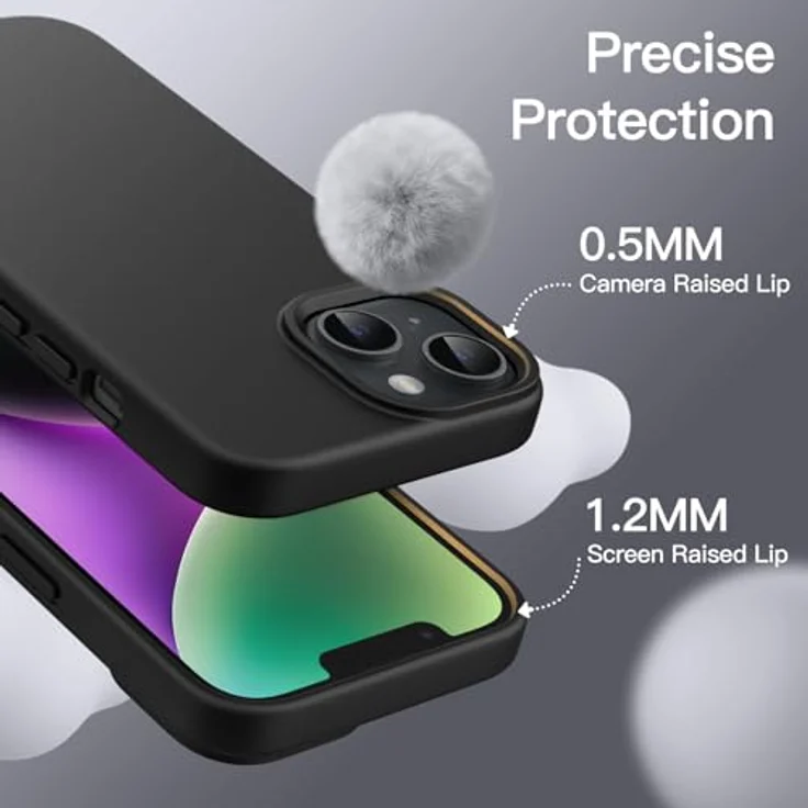 JETech Silikon Hülle für iPhone 14, Ganzkörper Schutzcase mit seidig-weicher Oberfläche, stoßfest und mit Mikrofaser-Futter, Schwarz – Bild 5