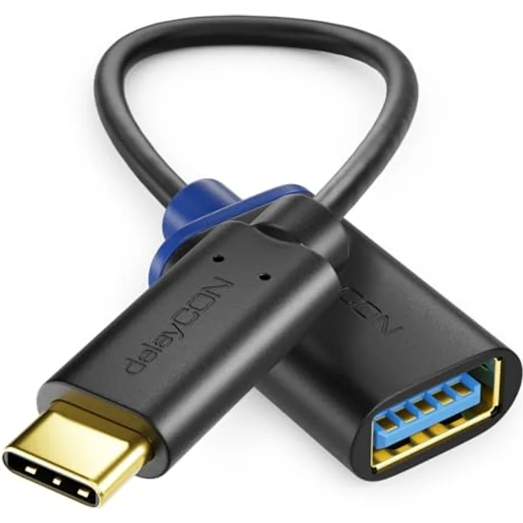 deleyCON 20cm USB-C auf USB-A OTG Adapterkabel 3.0, für Smartphones und Tablets, 5 Gbit/s Übertragungsrate, wendbarer Stecker