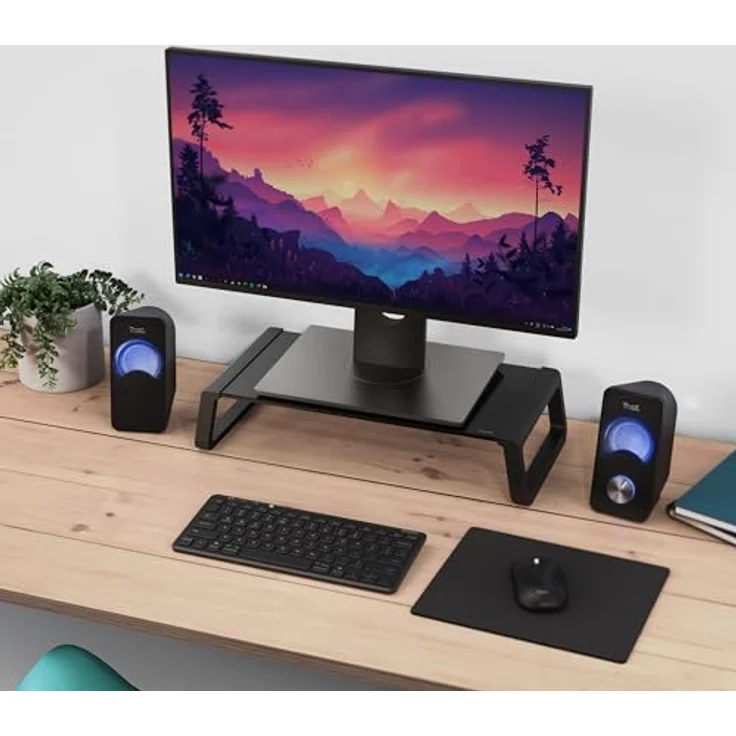 Trust Monta Monitorständer 41 x 22 x 10 cm, Bildschirmerhöhung aus Hartglas, Schreibtisch Monitorerhöhung, Monitor Stand für Laptop, Bildschirme, Computer, Notebook, Mac, PC, Büro - Schwarz – Bild 5