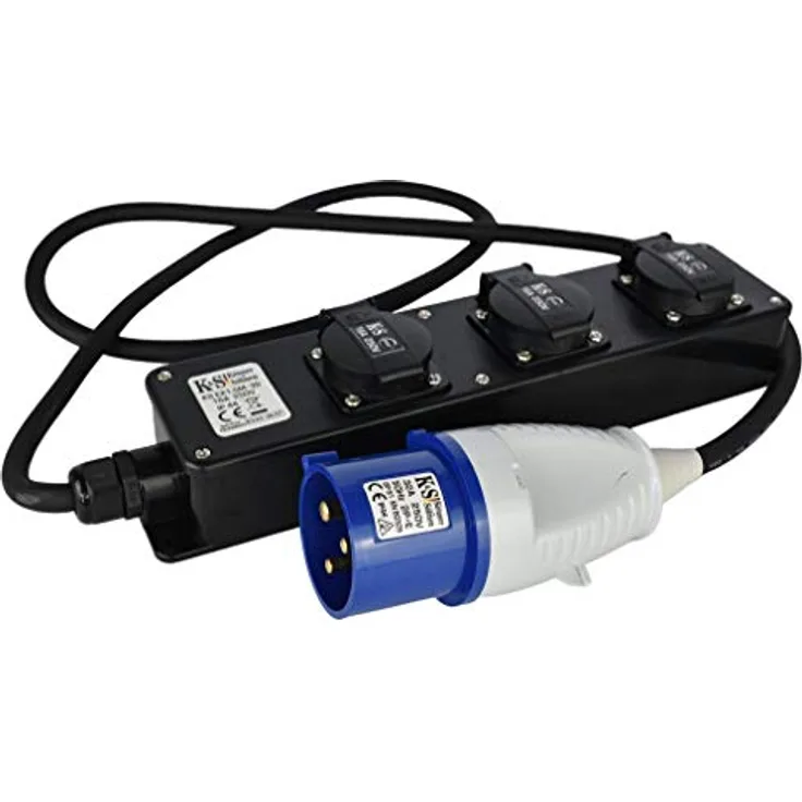K&S Könner&Söhnen Verlängerungskabel Steckdosenadapter KS EX1.5M-3S, 5 kW Gesamtlast, für Innen- und Außenbereich, gummiert, schwarz