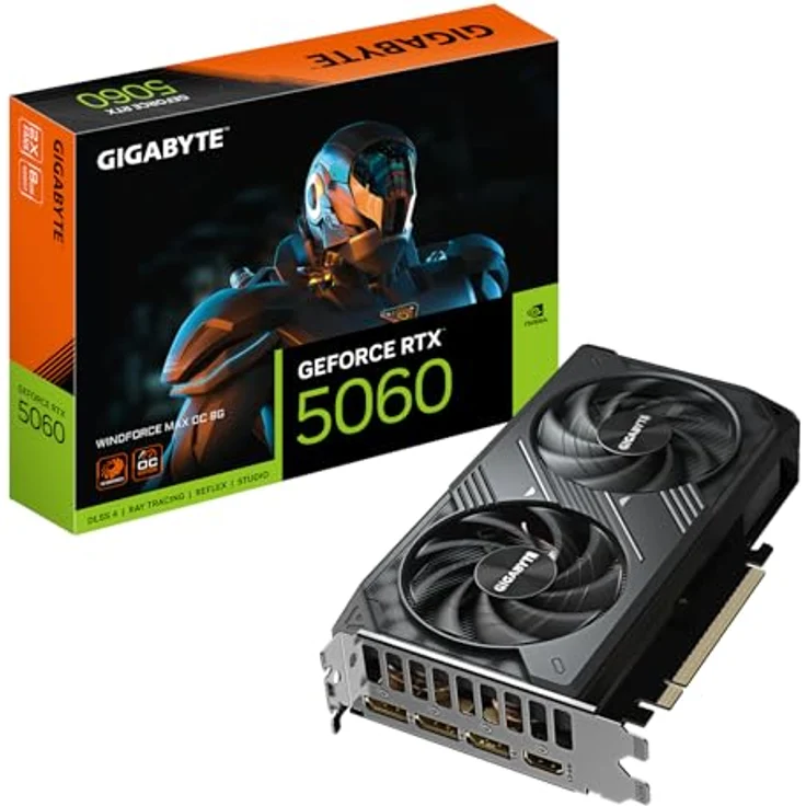 Gigabyte GeForce RTX 5060 WINDFORCE MAX OC 8G Grafikkarte – 8 GB GDDR7, 128 Bit, PCI-E 5.0, 2512 MHz, 3 x DisplayPort, 1 x HDMI, NVIDIA DLSS 4 – Bild 1