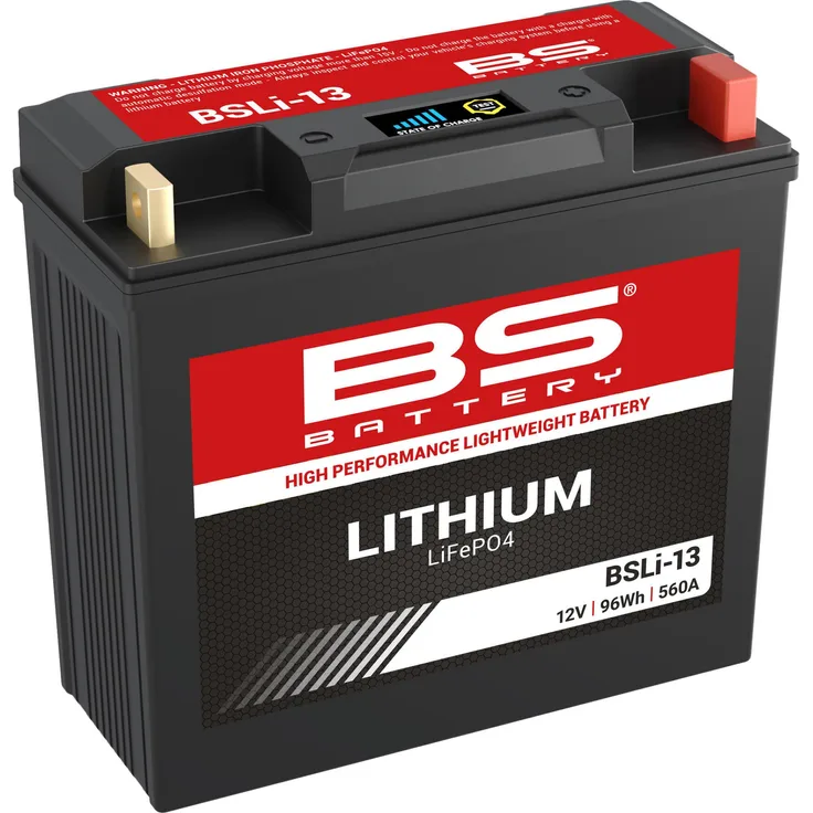 BS Battery BSLI-13 Lithium-Ionen-Batterie, 12,8V 8Ah (96Wh), wasserdicht, ultraleicht, integrierte Spannungsanzeige, Plug & Play