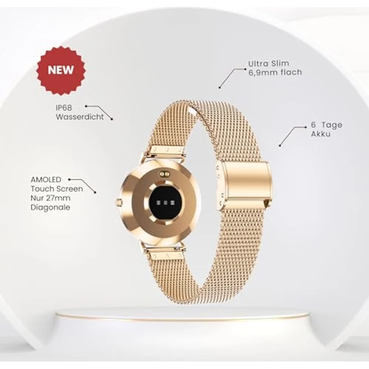 XCOAST Smartwatch Damen mit Telefonfunktion, AMOLED Fitnessuhr, IP68 wasserdicht, 100+ Sport Modi, Roségold – Bild 5