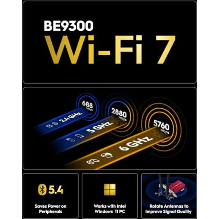 Cudy WiFi 7 BE9300 WE9300 PCIe WiFi Karte für PC, 6GHz Tri-Band Wireless Adapter, Intel BE200 Chipsatz, Bluetooth 5.4, WPA3, einfache Installation – Bild 2