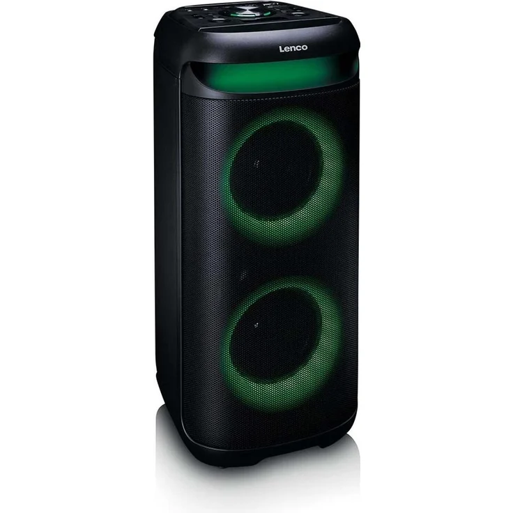 Lenco PA-210, tragbarer Bluetooth-Lautsprecher mit 100-Watt-Verstärker, LED-Beleuchtung und 12 Stunden Akkulaufzeit, Schwarz