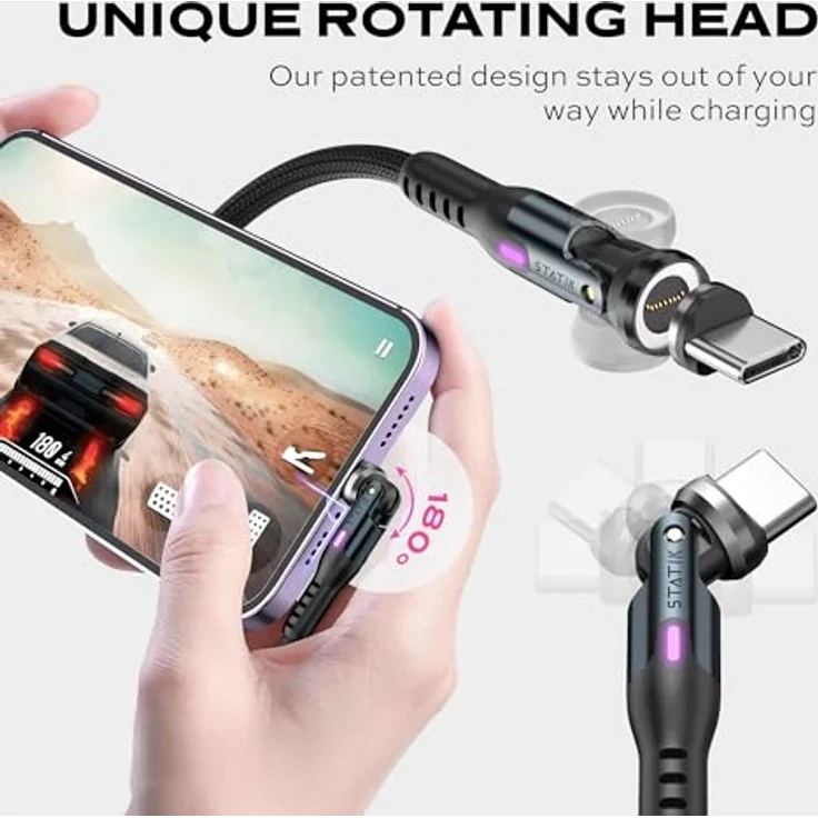 Statik 360 Pro Magnetisches Handy-Ladekabel, 3-in-1 Ladekabel, 100-W BlitzCharge, magnetisches USB-C, Schwarz, 2m – Bild 3