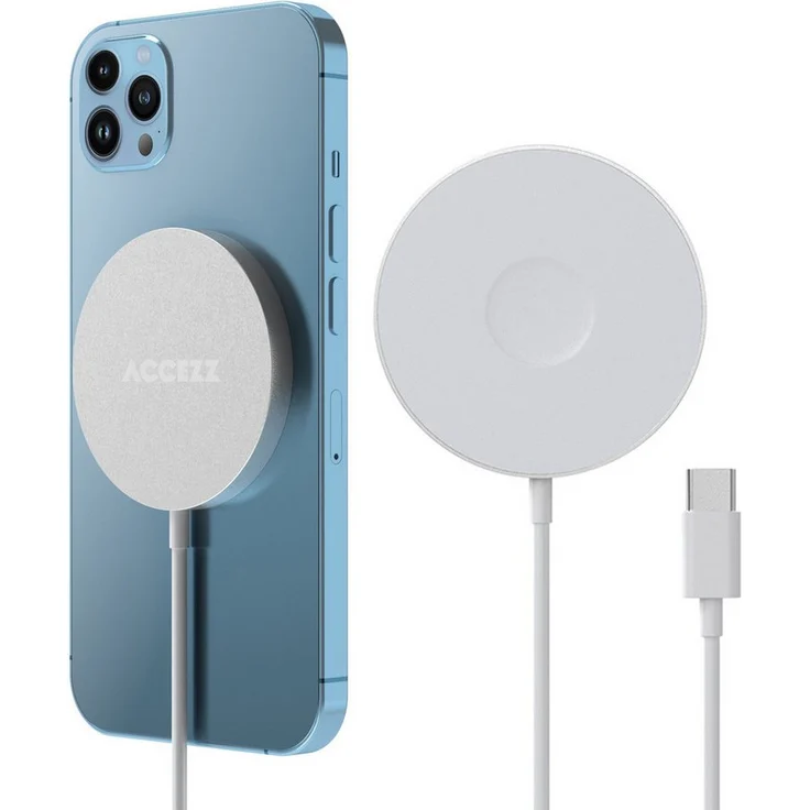 Accezz Wireless MagSafe Charger USB-C, kabelloses Ladegerät mit 1 Meter Kabel für iPhone, Apple Watch und AirPods, 15 Watt Output