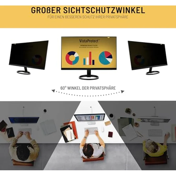 VistaProtect Premium Blickschutzfilter, Privacy Filter & Blickschutzfolie für Computermonitore (23.6³ Zoll) – Bild 4