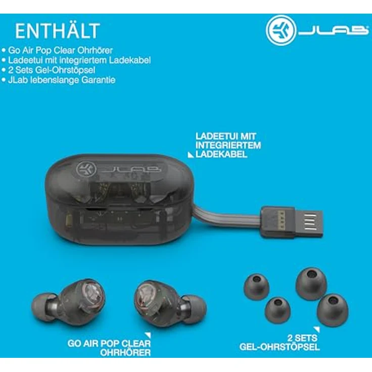 JLab Audio Go Air Pop Kopfhörer, Schwarz, kabellos mit 8 h Spielzeit – Bild 7