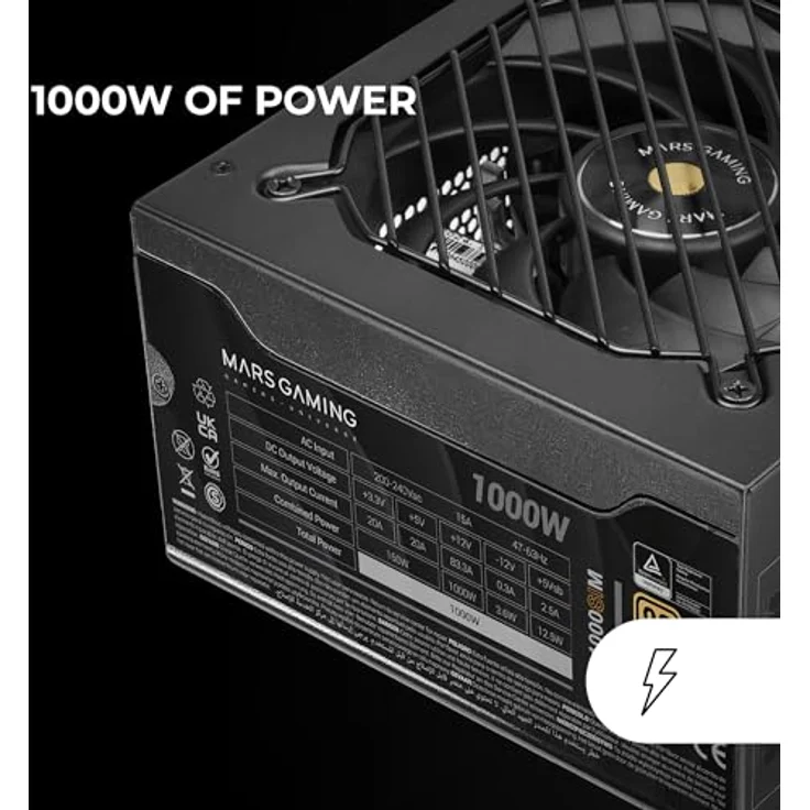 Mars Gaming MPB1000SIM, Vollmodulares ATX-Netzteil 1000W, 80Plus Gold, 7 Jahre Garantie, SI Extreme Silence Lüfter 140mm, ATX 3.1 und PCIe 5.1, Schwarz – Bild 2