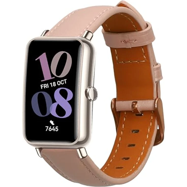 kwmobile Echtleder Uhrenarmband für Huawei Watch Fit mini, Ersatzarmband aus echtem Leder in Altrosa Braun, verstellbar von 14-22 cm – Bild 1