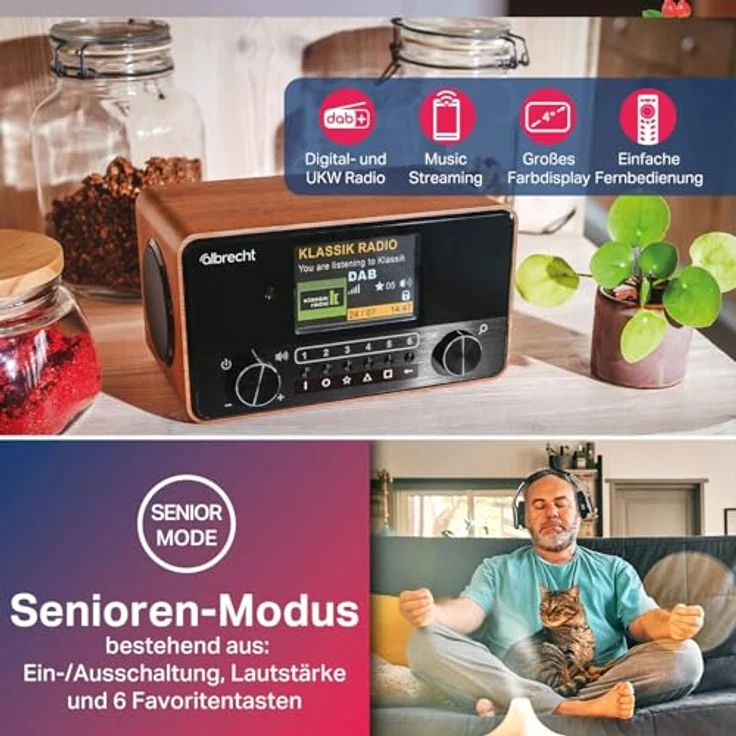 Albrecht DR 866 Senior Digitalradio holz-schwarz (DAB+, UKW), Radio, Braun, Schwarz – Bild 3
