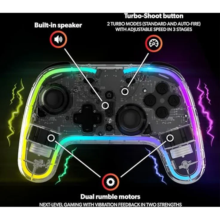 Snakebyte GAMEPAD RGB S - Wireless Controller für Nintendo Switch, präzise Hall-Effect-Sensoren, Audioanschluss, RGB-Beleuchtung, Schnellladung – Bild 4