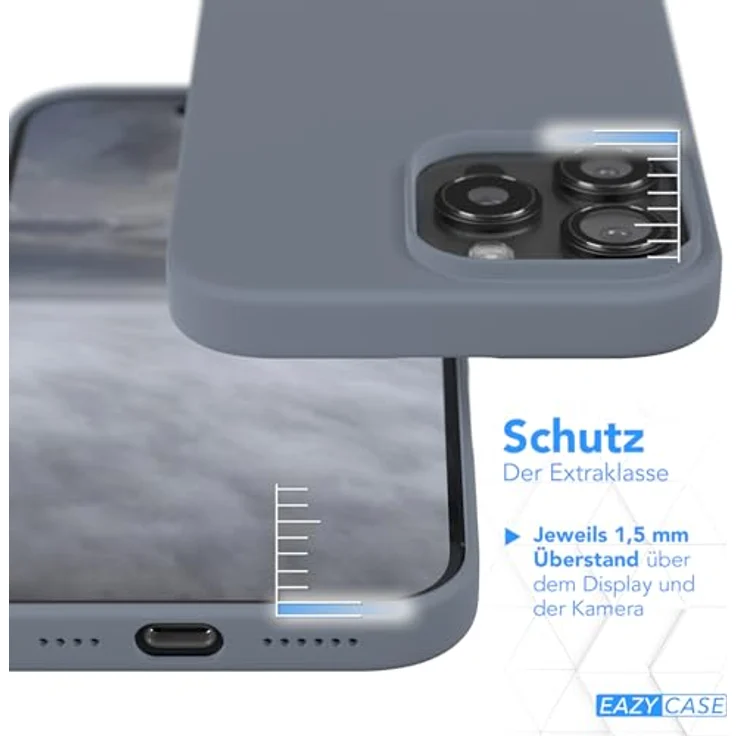 EAZY CASE Premium Silikon Handyhülle für iPhone 16 Pro Max, Slimcover mit Kameraschutz, Microfiber-Innenseite, Stahl Blau – Bild 3