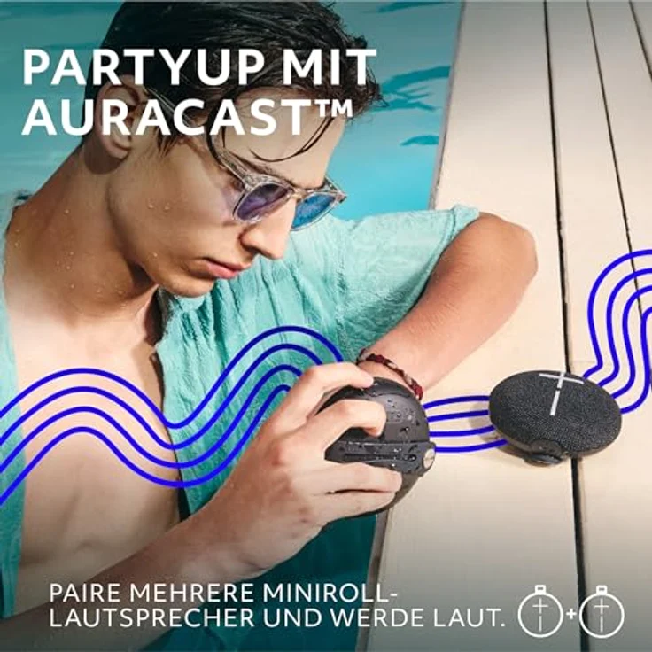 Ultimate Ears MINIROLL Ultraportabler Bluetooth-Lautsprecher, starker Bass, wasserdicht nach IP67, 40 m Reichweite - Gentle Black – Bild 3