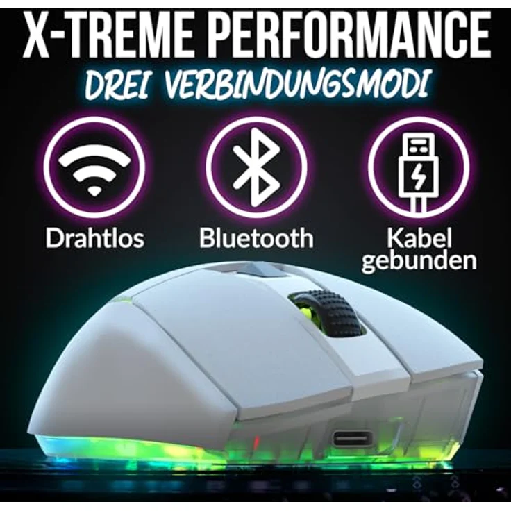 KLIM Blaze X RGB + NEU 2023 kabellose Gaming-Maus + Ladestation + Bis zu 12000 DPI + PC, PS5, PS4, Mac + Weiß – Bild 2