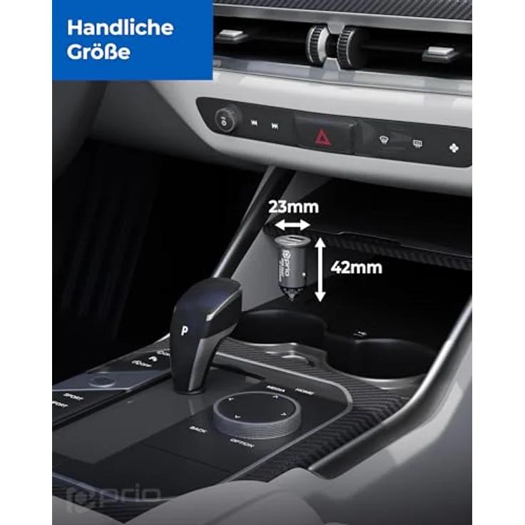Prio KFZ-Schnellladegerät 45W PD PPS (USB C) + 45W (USB A), silber, duales Laden für Smartphones und Laptops – Bild 3