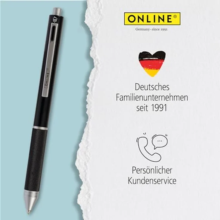 ONLINE Multipen 4-in-1, Multifunktionsstift aus Metall mit 3 Kugelschreiber-Minen in blau, schwarz und rot, Druckbleistift-Mine und Radiergummi, Farbe schwarz – Bild 6