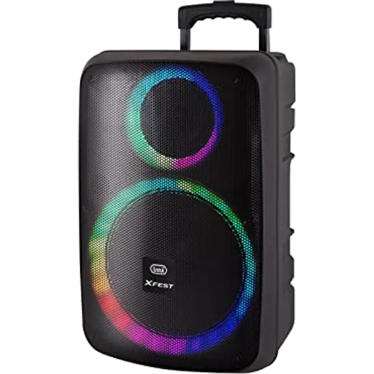 Trevi XF 1250 KB, Tragbarer Bluetooth Lautsprecher mit Mikrofon und Discolight-LED, Schwarz