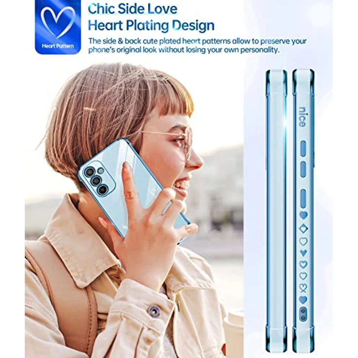 LeYi Handyhülle für Samsung Galaxy A54 5G, TPU Silikon Schutzhülle mit 2 Schutzfolien, Herz Muster, stoßfest und kratzfest, blau – Bild 5