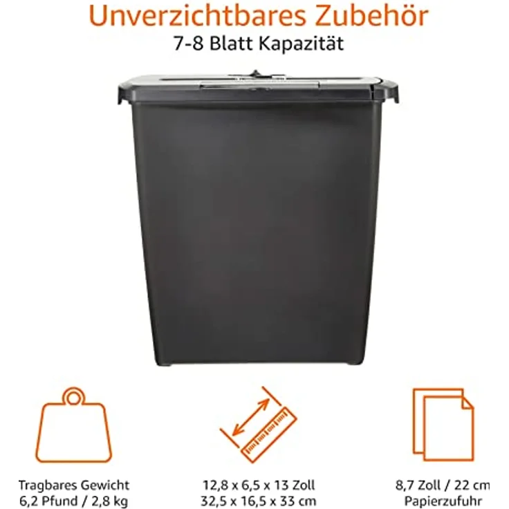 AmazonBasics Aktenvernichter, 7-8 Blatt, Streifenschnitt, CD-Schredder - Preisvergleich – Bild 5
