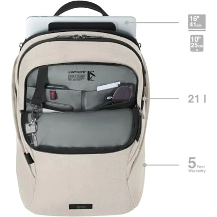 Wenger MX Light Rucksack für Laptop 16", gepolsterter Stauraum, Weiß – Bild 3