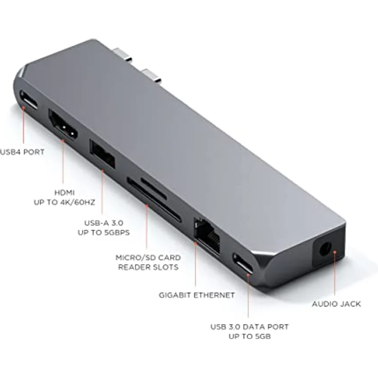 SATECHI USB-C Hub Multiport Adapter Pro Hub Max – USB4, USB-A Daten, USB-C Daten, Gigabit Ethernet, SD/Micro SD Port und Audio Jack – Für M2/ M1 MacBook Pro/Air (Space Grau) – Bild 2
