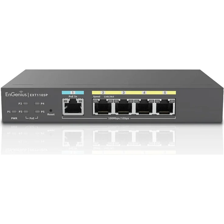 EnGenius EXT1105P Managed Smart Switch, 5 Ports mit QoS und Layer 2 Switching, Schwarz
